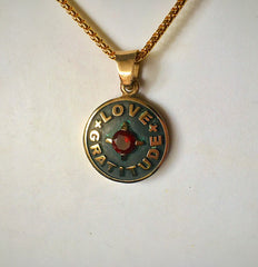 Love + Gratitude pendant Oxidized Bronze with Garnet