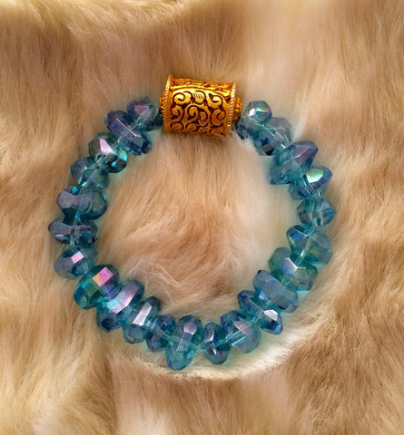 Aqua Aura  hand cut Quartz and Gold bead bracelet