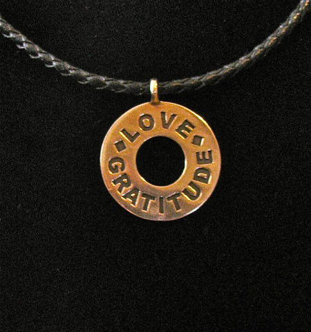 Oxidized Bronze Love + Gratitude Pendant