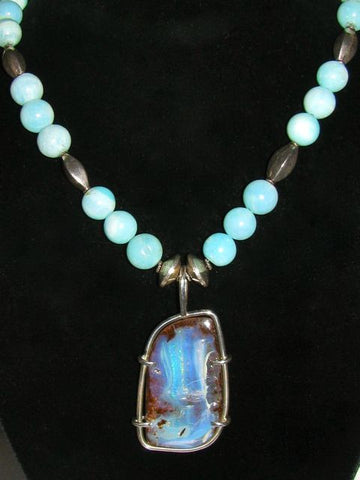 Boulder Opal and Peruvian Opal Beaded Necklace