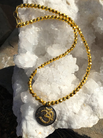 Diamond Om with Gold Beads necklace