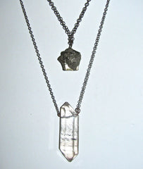Pyrite nugget Necklace with Quartz Point Necklace